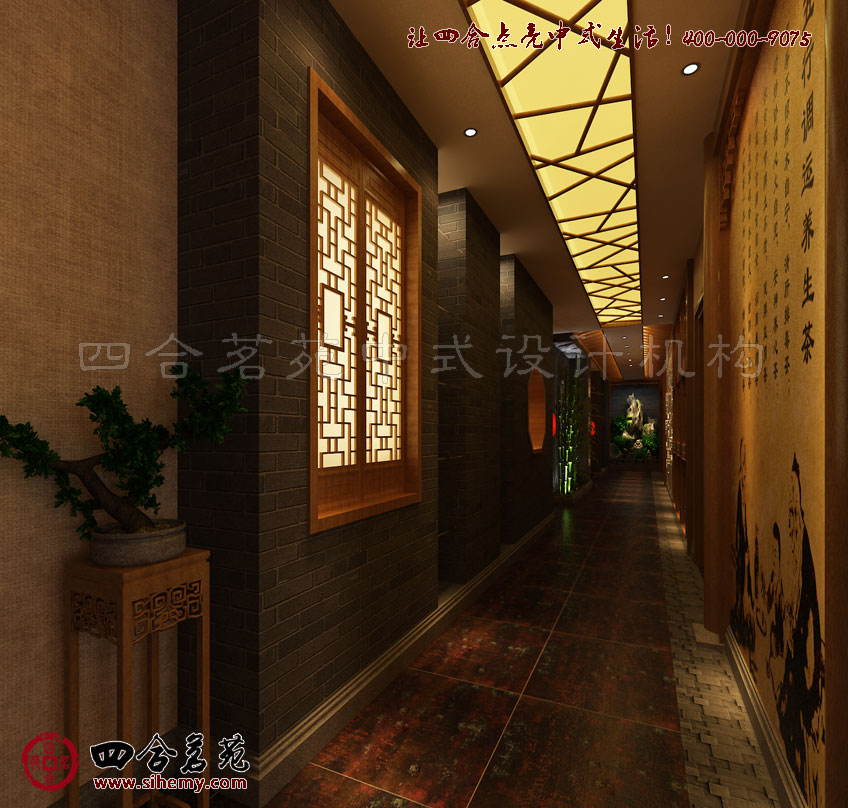 走廊處的細節處理 新中式小型茶樓裝修設計